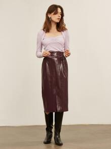 SHEIN Unity PU皮革開衩鉛筆半身裙 - 紫色 - 查看 5