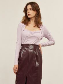 SHEIN Unity PU皮革開衩鉛筆半身裙 - 紫色 - 查看 6