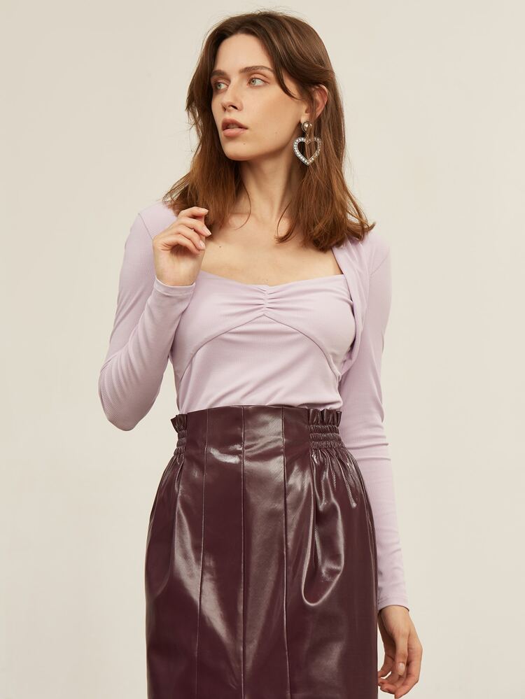 Pu Leather Slit Pencil Skirt