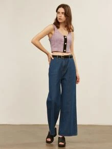 SHEIN Tweed Pearl Button Crop Top - Lilac Purple - View 8