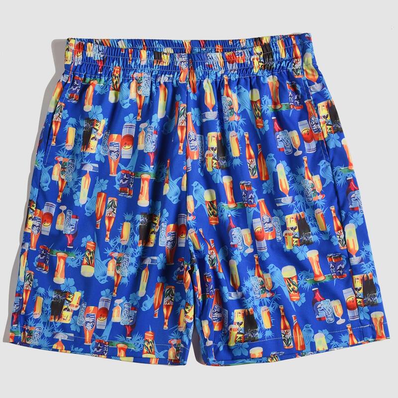 

Men Alcohol And Bird Print Shorts, Multicolor