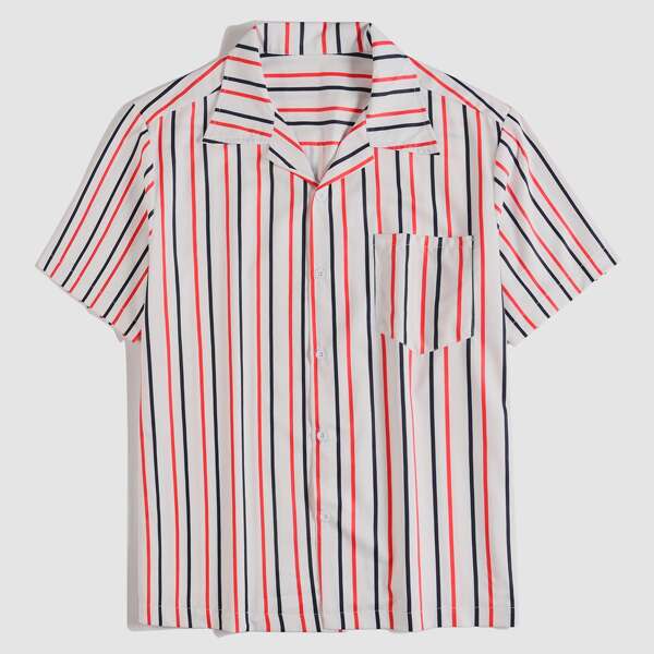 

Men Pocket Front Striped Shirt, Multicolor