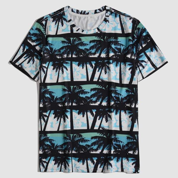 

Men Tropical And Floral Print Tee, Multicolor