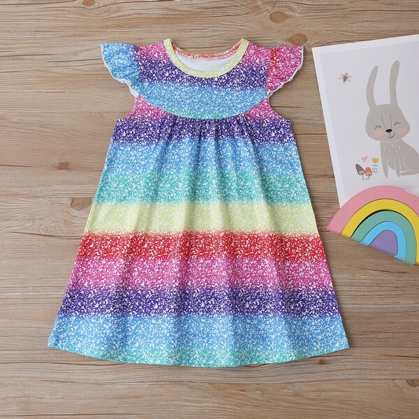 

Toddler Girls Colorblock Ruffle Trim Dress, Multicolor