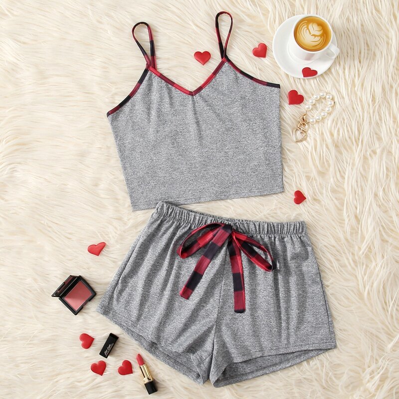 

Contrast Binding Cami & Shorts PJ Set, Grey