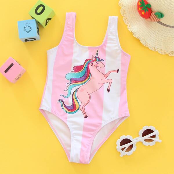 

Toddler Girls Unicorn & Striped One Piece Swimsuit, Multicolor