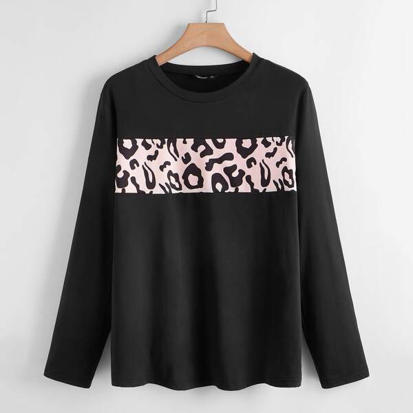 

Plus Contrast Panel Long Sleeve Tee, Black