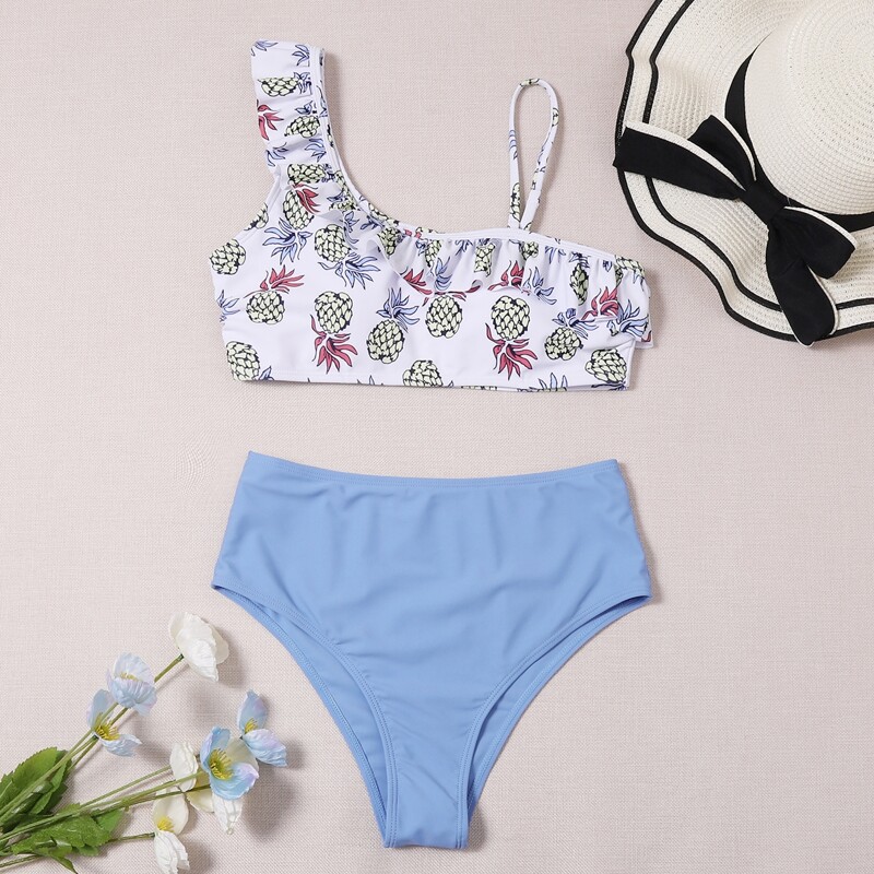 

Pineapple Print Ruffle Bikini Swimsuit, Multicolor