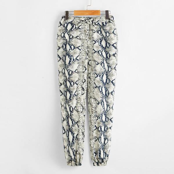 

Girls Knotted Waist Snakeskin Print Pants, Multicolor