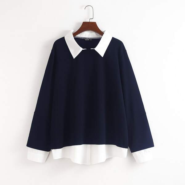 

Plus 2 In 1 Contrast Collar Sweatshirt, Navy blue