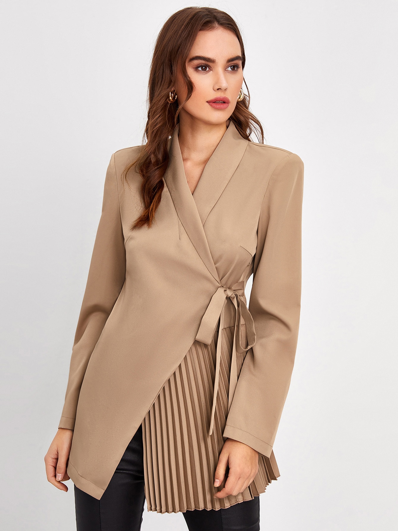 Padded Shoulder Pleated Knot Detail Blazer thumbnail