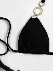 Ring Linked Micro Triangle Bikini Set Summer Beach