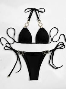 Ring Linked Micro Triangle Bikini Set Summer Beach