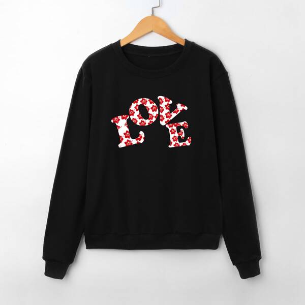 

Men 1pc Floral Letter Graphic Sweatshirt, Black