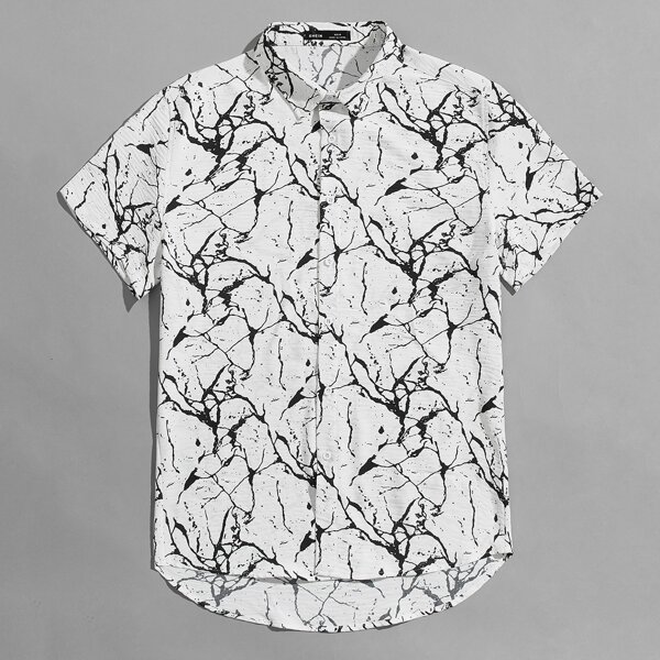 

Men Marble Print Shirt, Black and white