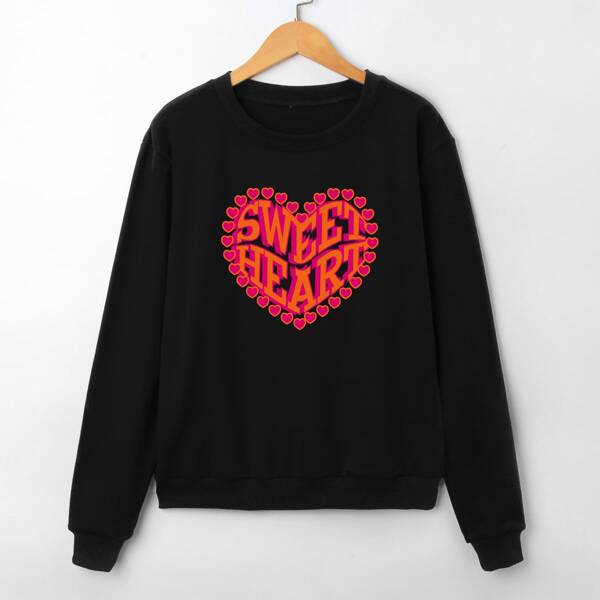 

Men 1pc Slogan & Heart Print Sweatshirt, Black