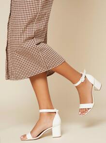 Patent Open Toe Ankle Strap High Heel Sandals - White - View 3
