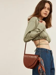 SHEIN Top corto de hombros caídos - Verde militar - Ver 3