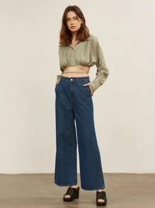 SHEIN Top corto de hombros caídos - Verde militar - Ver 7