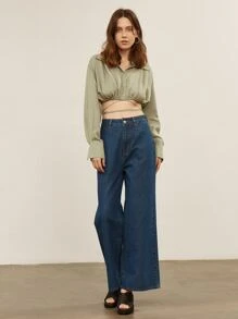 SHEIN Top corto de hombros caídos - Verde militar - Ver 8