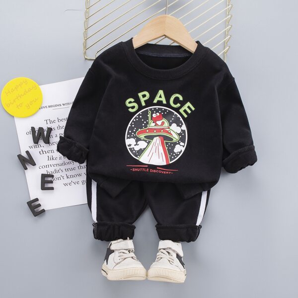 

Toddler Boys Letter Graphic Tee & Striped Tape Side Pants, Black