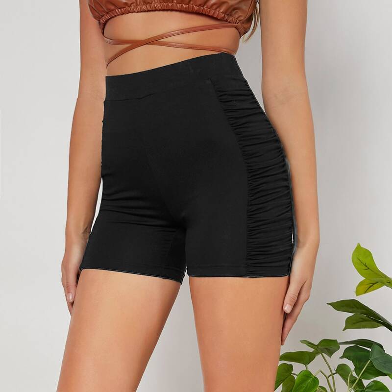 

Ruched Side Biker Shorts, Black