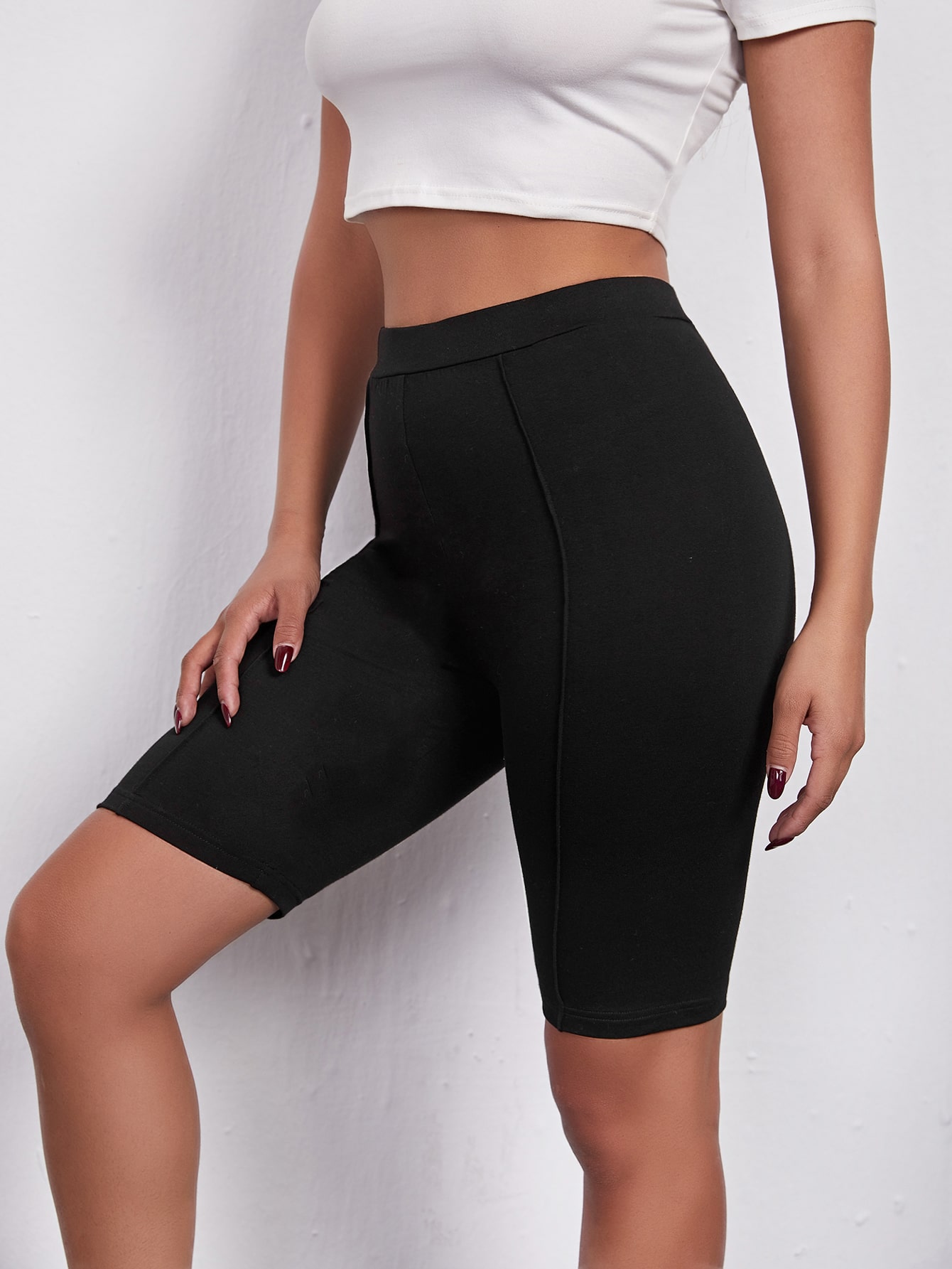 Seam Front Solid Biker Shorts thumbnail