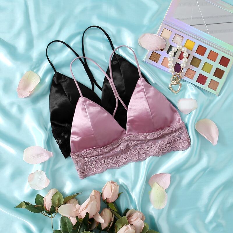 

2pack Contrast Lace Satin Bralette, Multicolor