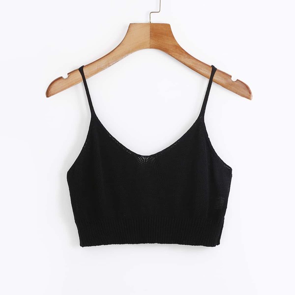 

Solid Crop Cami Knit Top, Black