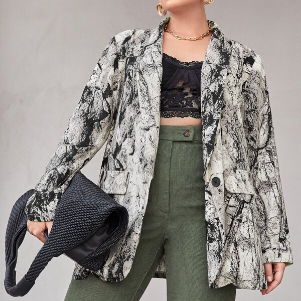 

Plus Graphic Print Shawl Collar Blazer, Multicolor