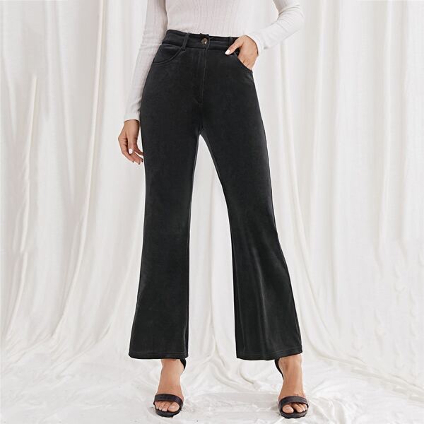 

Solid Flare Leg Pants, Black