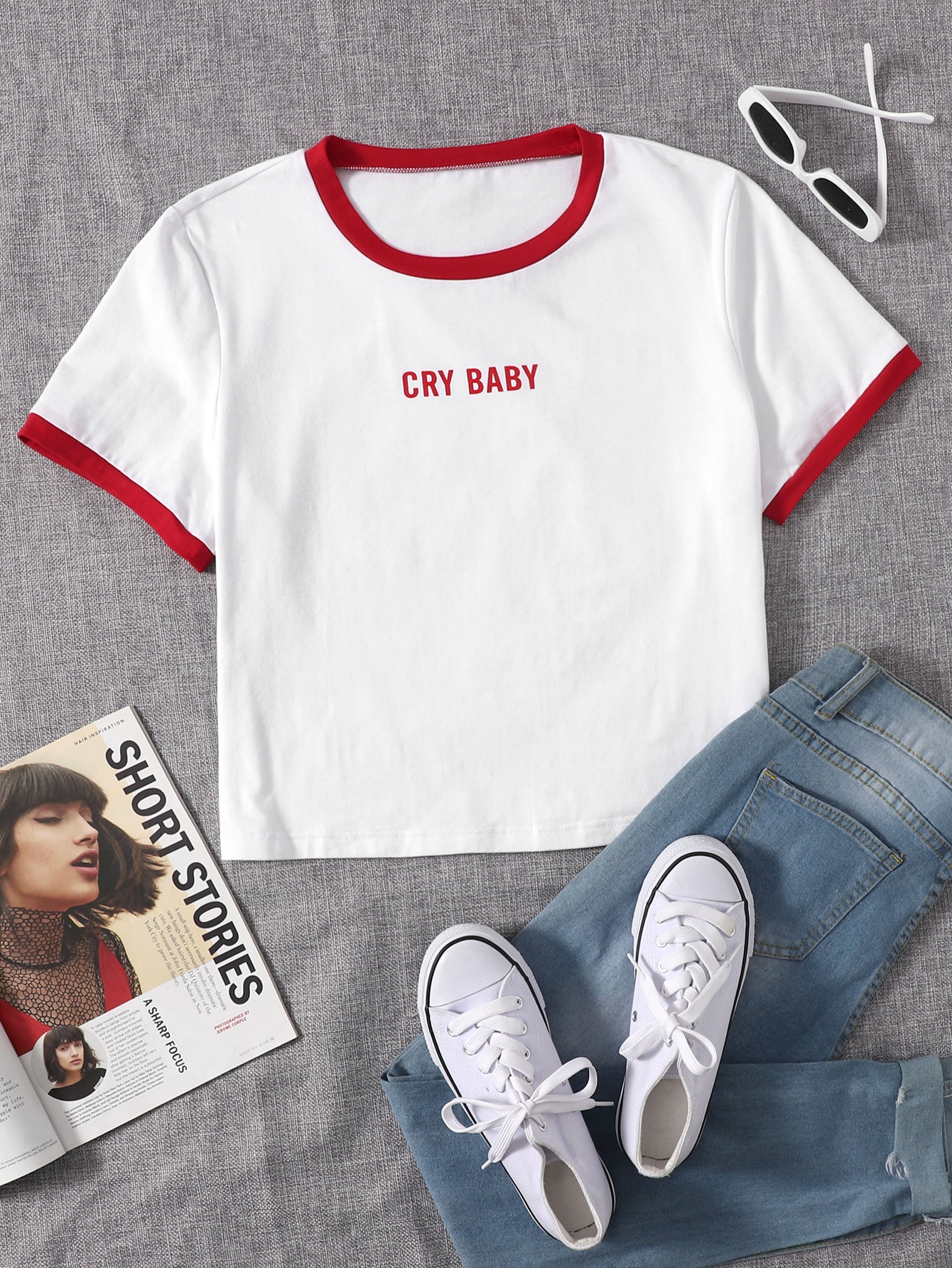 Plus Letter Graphic Contrast Binding Tee thumbnail