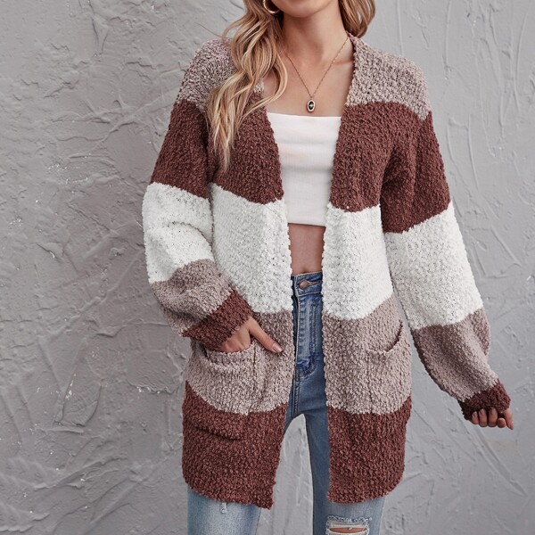 

Pocket Front Colorblock Cardigan, Multicolor