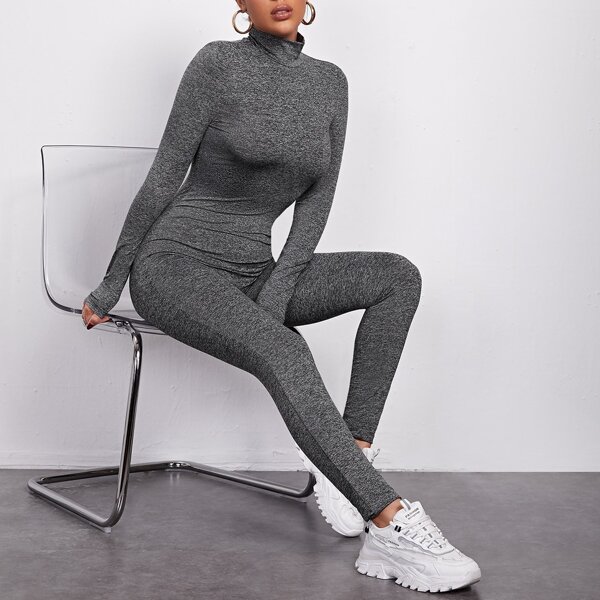 

Mock Neck Unitard Jumpsuit, Dark grey