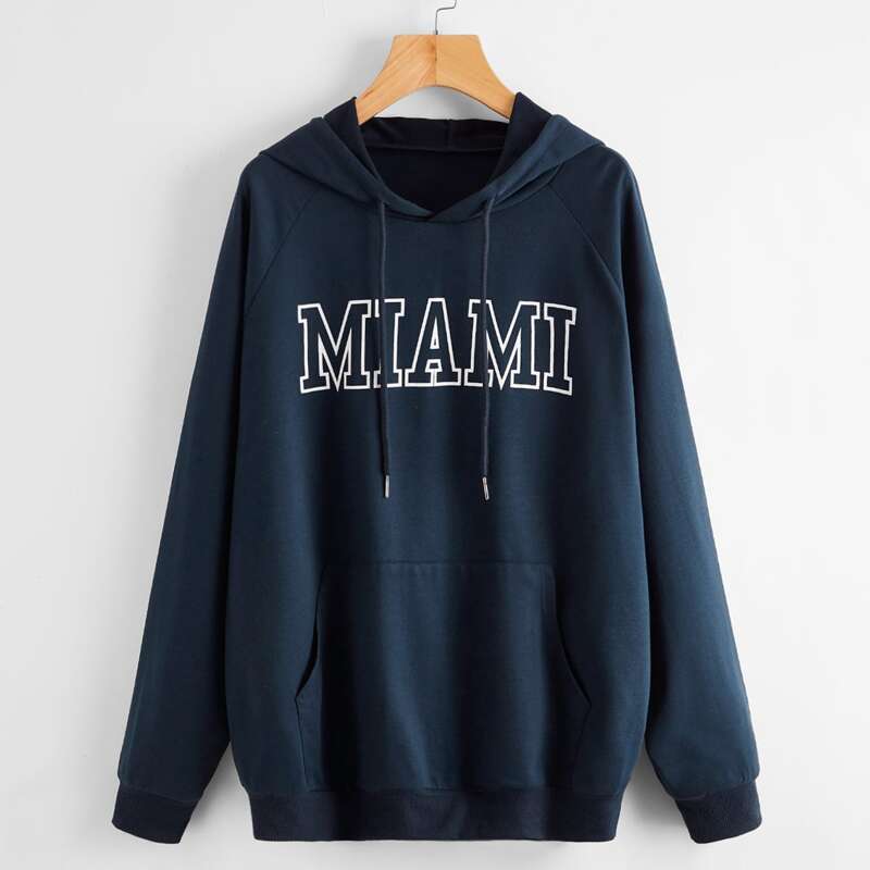 

Kangaroo Pocket Letter Graphic Drawstring Hoodie, Navy blue
