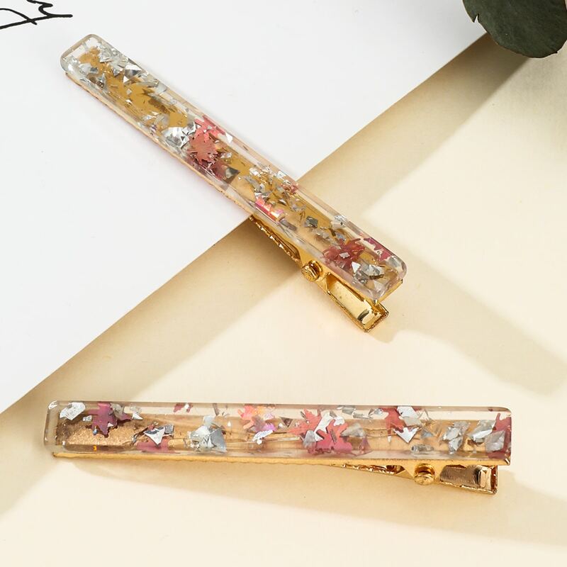 

2pcs Glitter Leaf Hair Clip, Gold