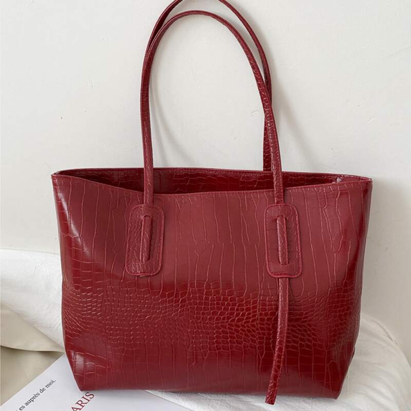

Croc Embossed Tote Bag, Rose red