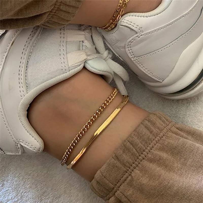 

2pcs Simple Chain Anklet, Gold