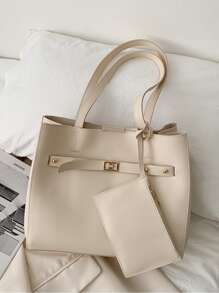 Solid Tote Bag With Purse - $12.25