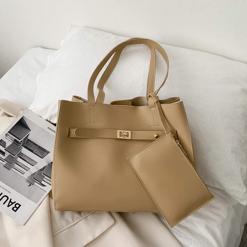 

Solid Tote Bag With Purse, Khaki