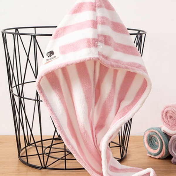 

1pc Striped Pattern Hair Drying Cap, Pink