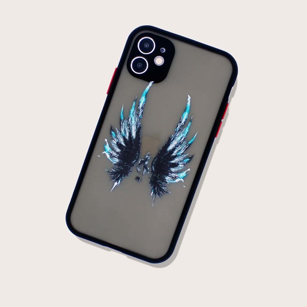 

Wings Pattern Contrast Frame iPhone Case, Black