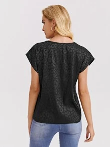 SHEIN Privé Áo sơ mi Báo Thanh lịch - màu đen - Xem 2