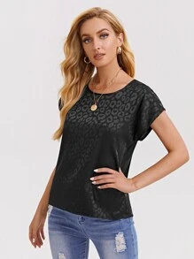 SHEIN Privé Áo sơ mi Báo Thanh lịch - màu đen - Xem 3