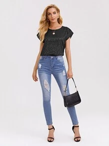 SHEIN Privé Áo sơ mi Báo Thanh lịch - màu đen - Xem 4