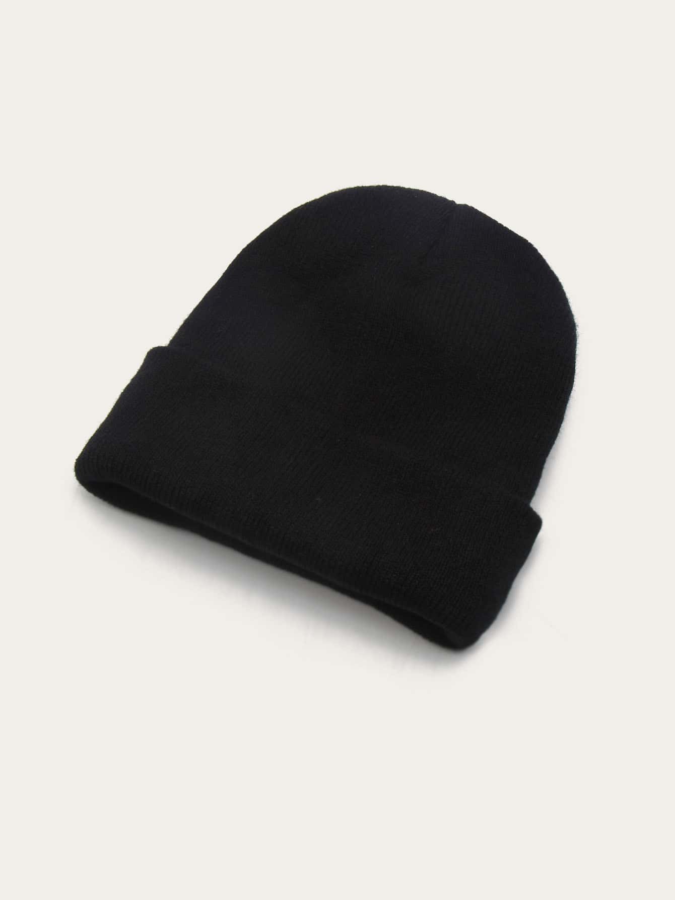 Minimalist Plain Beanie Casual Winter Fall - Black - View 1