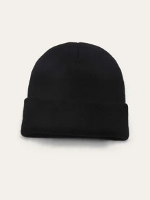 Minimalist Plain Beanie Casual Winter Fall - Black - View 2