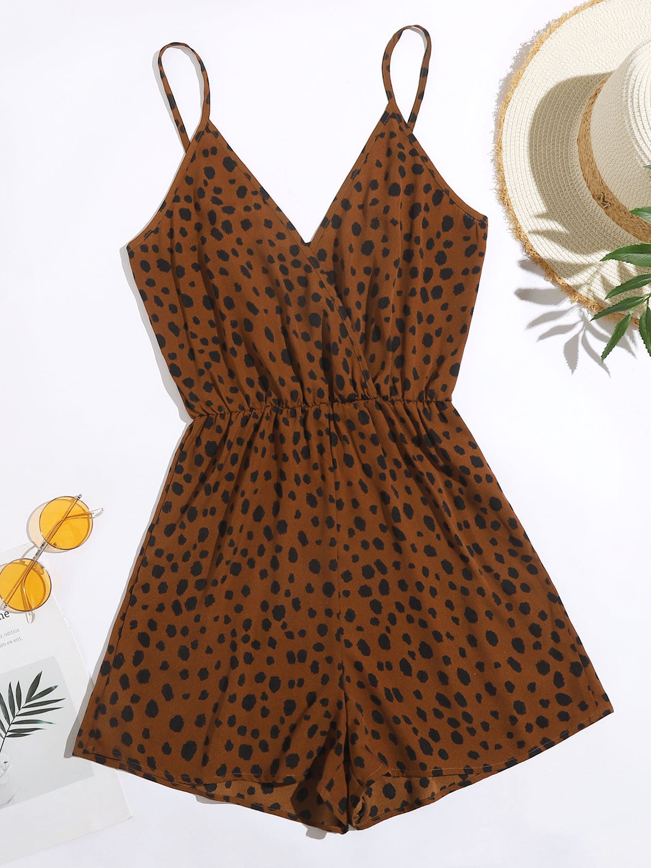 Surplice Neck Allover Print Romper thumbnail