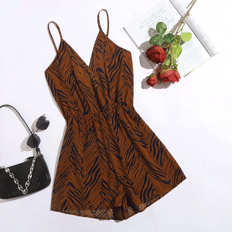 

Surplice Neck Allover Print Romper, Multicolor