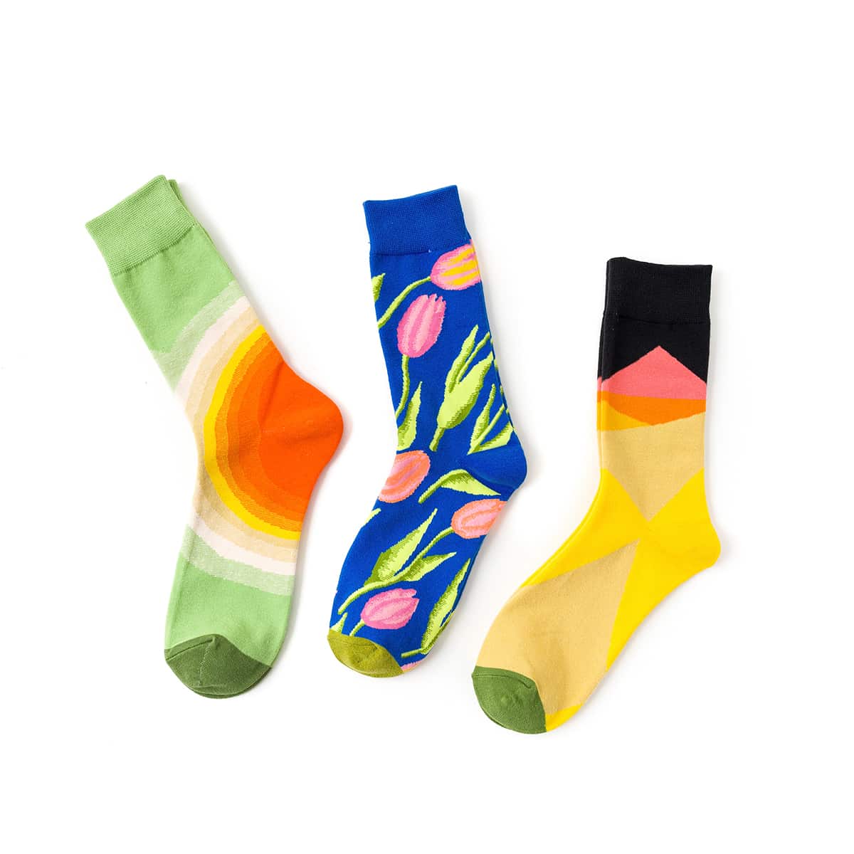 

Guys 3pairs Colorblock Floral Crew Socks, Multicolor